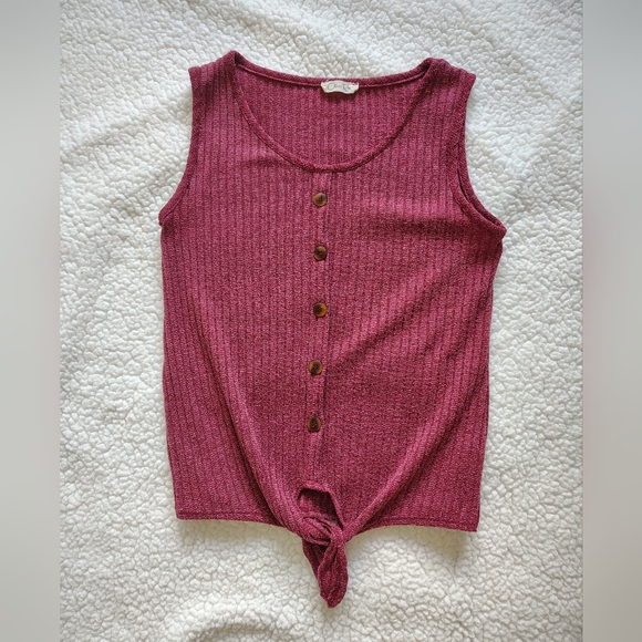 *5 for $25* Olivia Rae Women's Small Burgundy Ribbed Tank Top With Tie Front - Picture 6 of 11